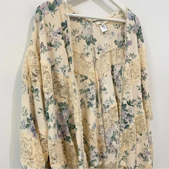 Entro Boho Floral Lace Kimono Open Flowy Cardigan S/M - Picture 13 of 15
